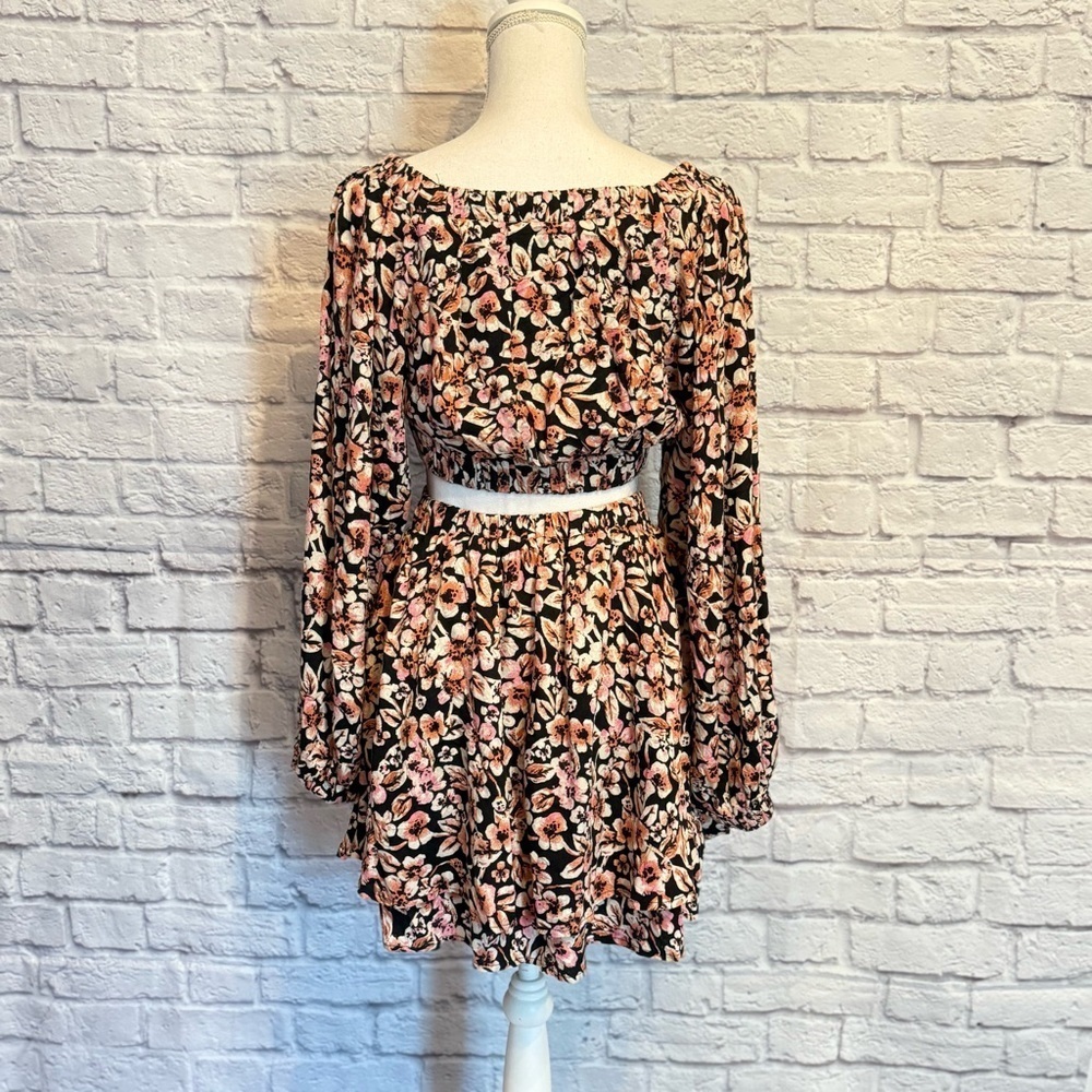 Free People Jael Cut-out Mini Dress Floral Long Sleeve Size Small - Picture 5 of 8